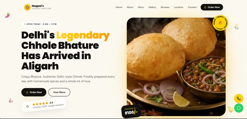Nagpal's Chhole Bhature website preview
